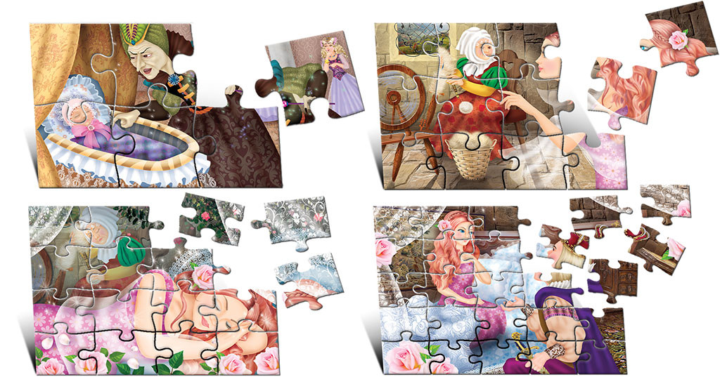 Puzzle Frumoasa adormită (4 imagini în cutie)