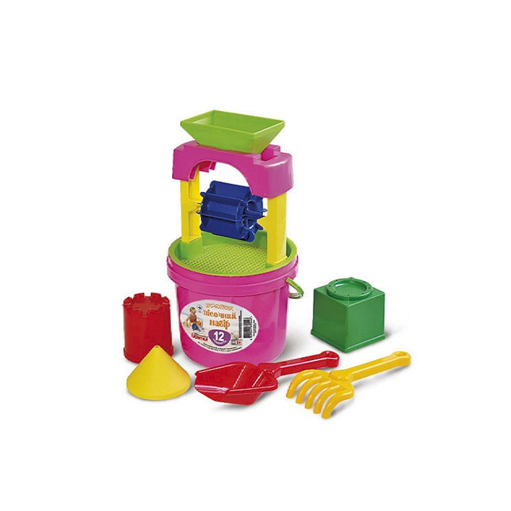 Set pentru nisip Căldarușă - moară + unelte + forme 12 pcs