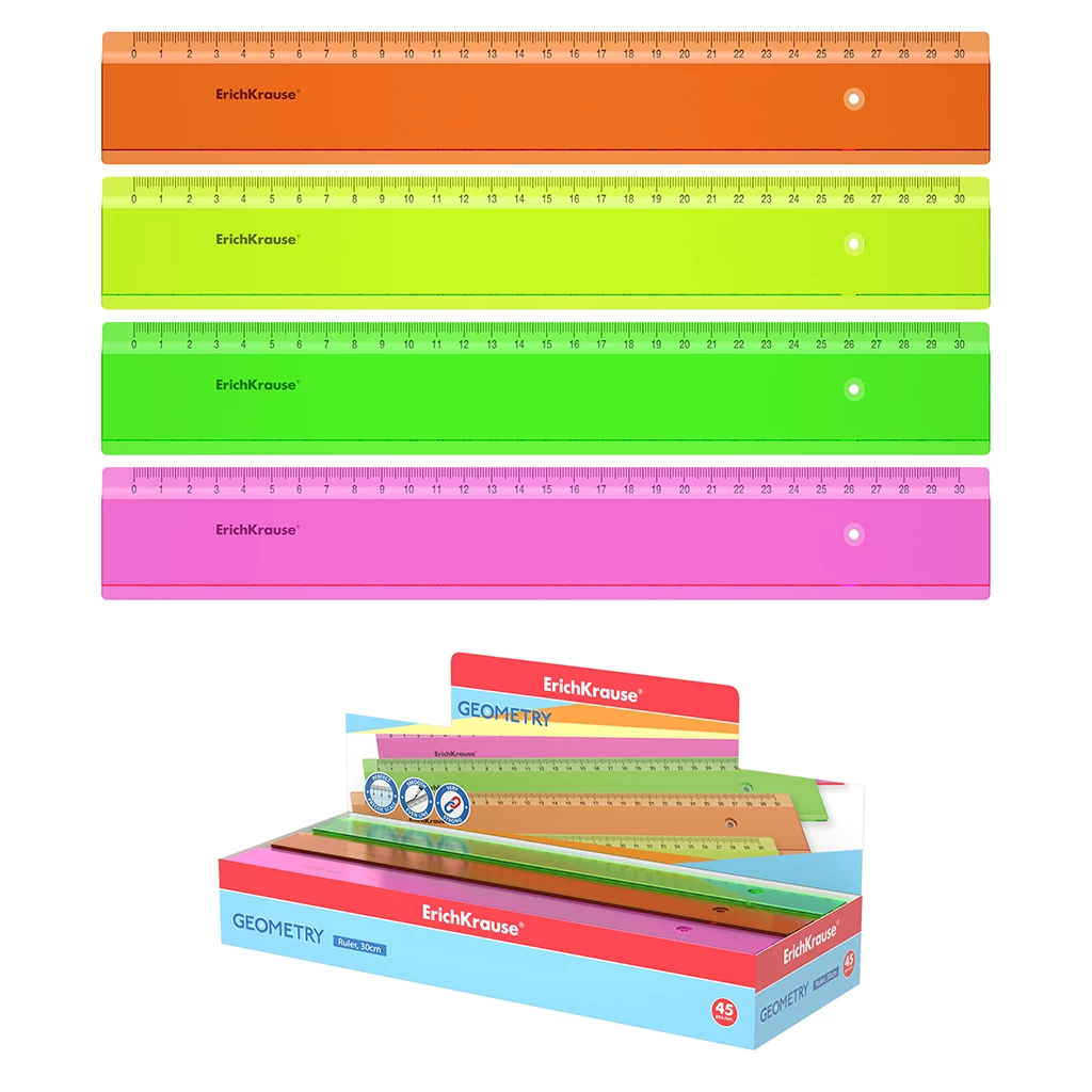 Rigla plastic ErichKrause Neon, 30cm, asortiment