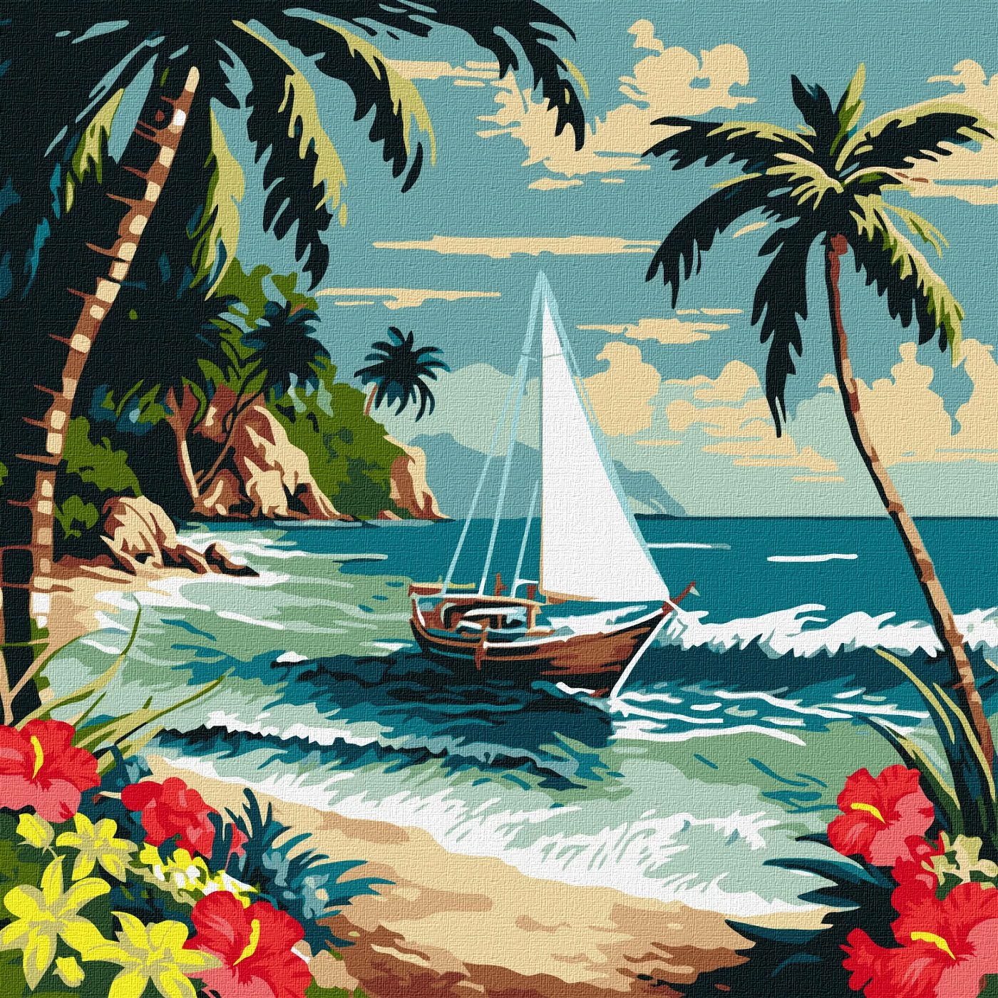 Tablou pe numere "Plaja insorita" 40x40cm KHO2781