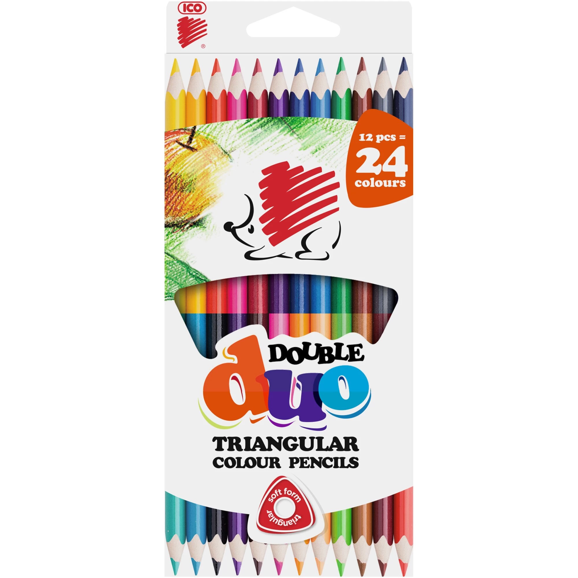 Creioane colorate triangulare duble 12buc/24cul ICO