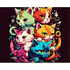 Mozaica cu Diamante 30x40 cm "Cinci Pisici"