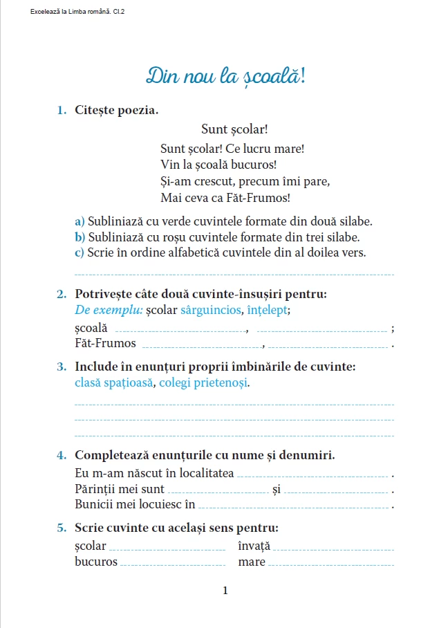 Excelează la limba română clasa a 2-a