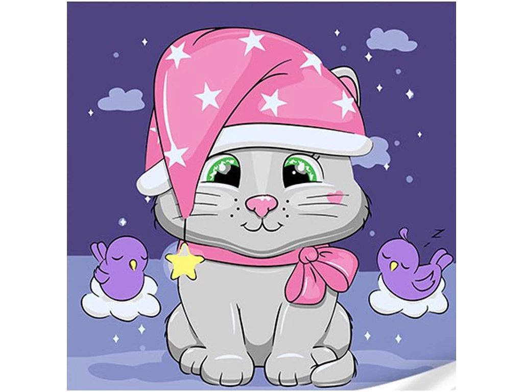 Tablou pe numere 30x30 cm "Catelus in Palarie de Noapte cu Stele"/Strateg ES-0875