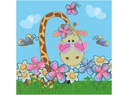 Tablou pe numere 30x30 cm "Girafa in Flori"