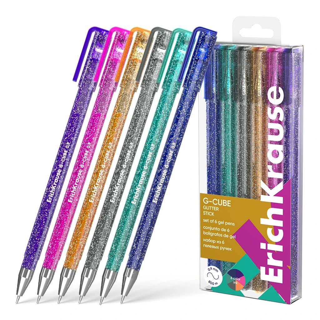 Pix gel, set 6 buc.div.culori, ErichKrause G-Cube® Stick Glitter