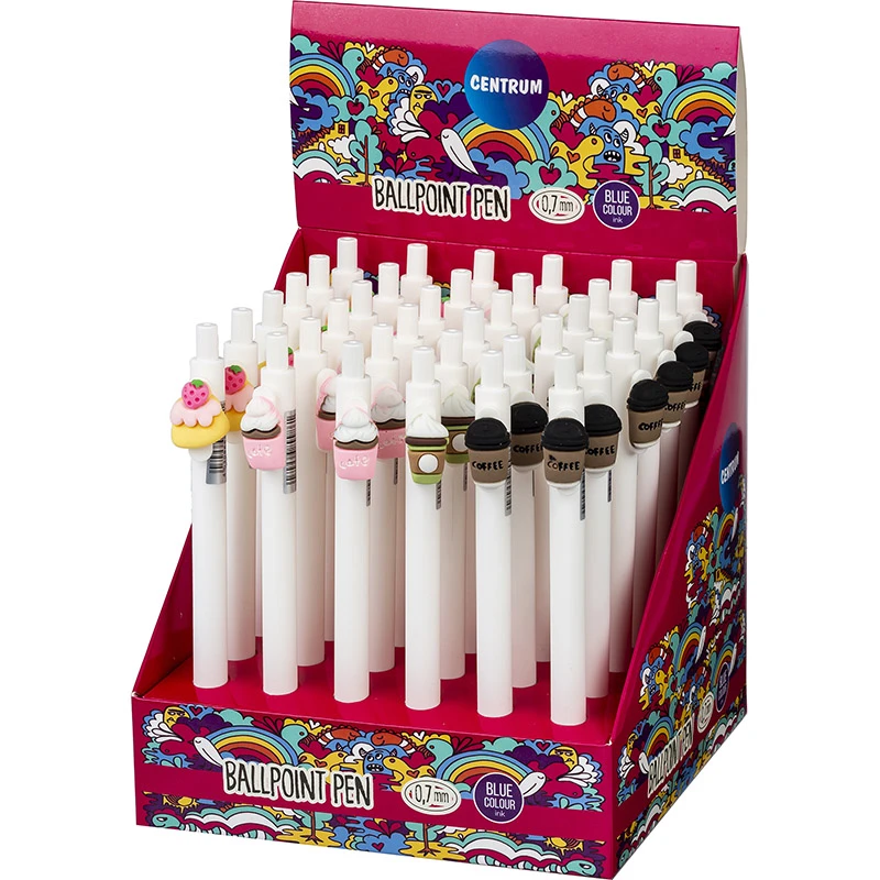 Pix cu bila retractibil COFFEE albastru 0.7mm