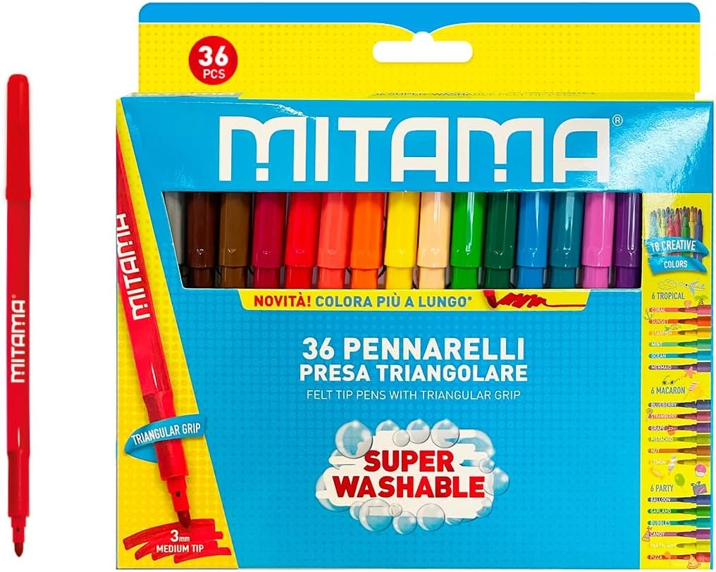 Carioci lavabile triangulare 3 mm set 36 cul.