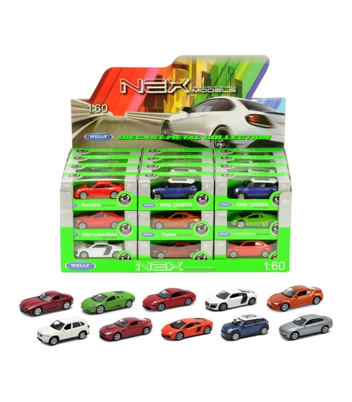 Mașini metalice de colecție 1:60 Welly, 12 modele