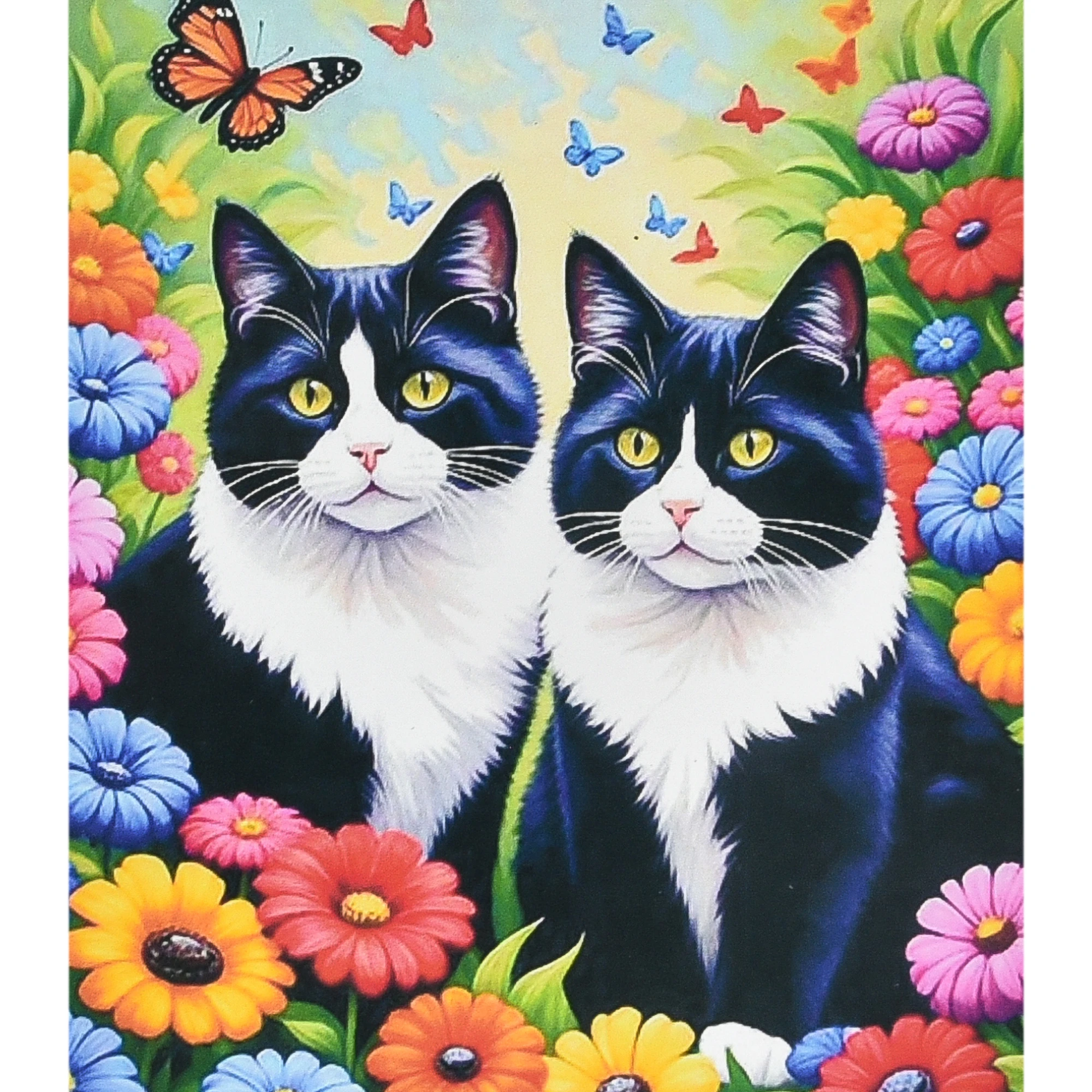 Mozaica cu Diamante 40x50 cm "Pisicile printre flori"