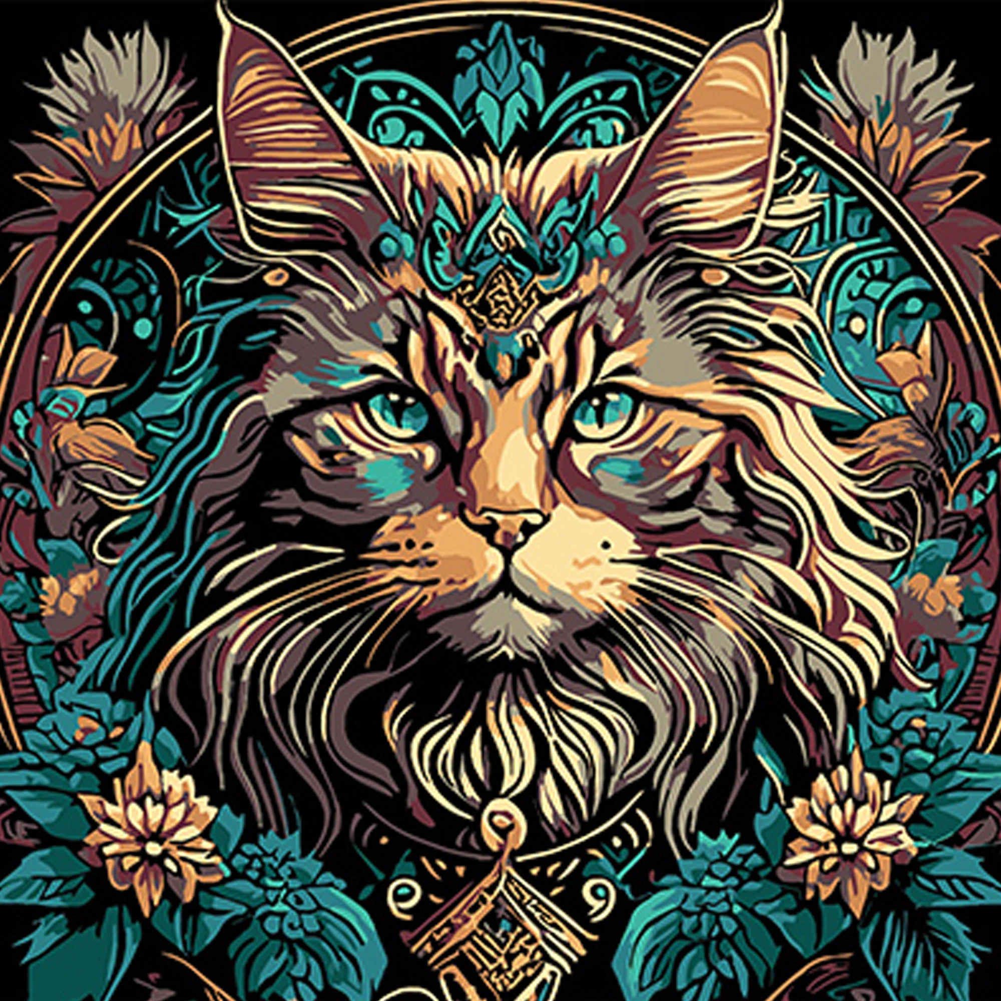 Tablou pe numere  30x30 cm "Magia pisicii și florilor"