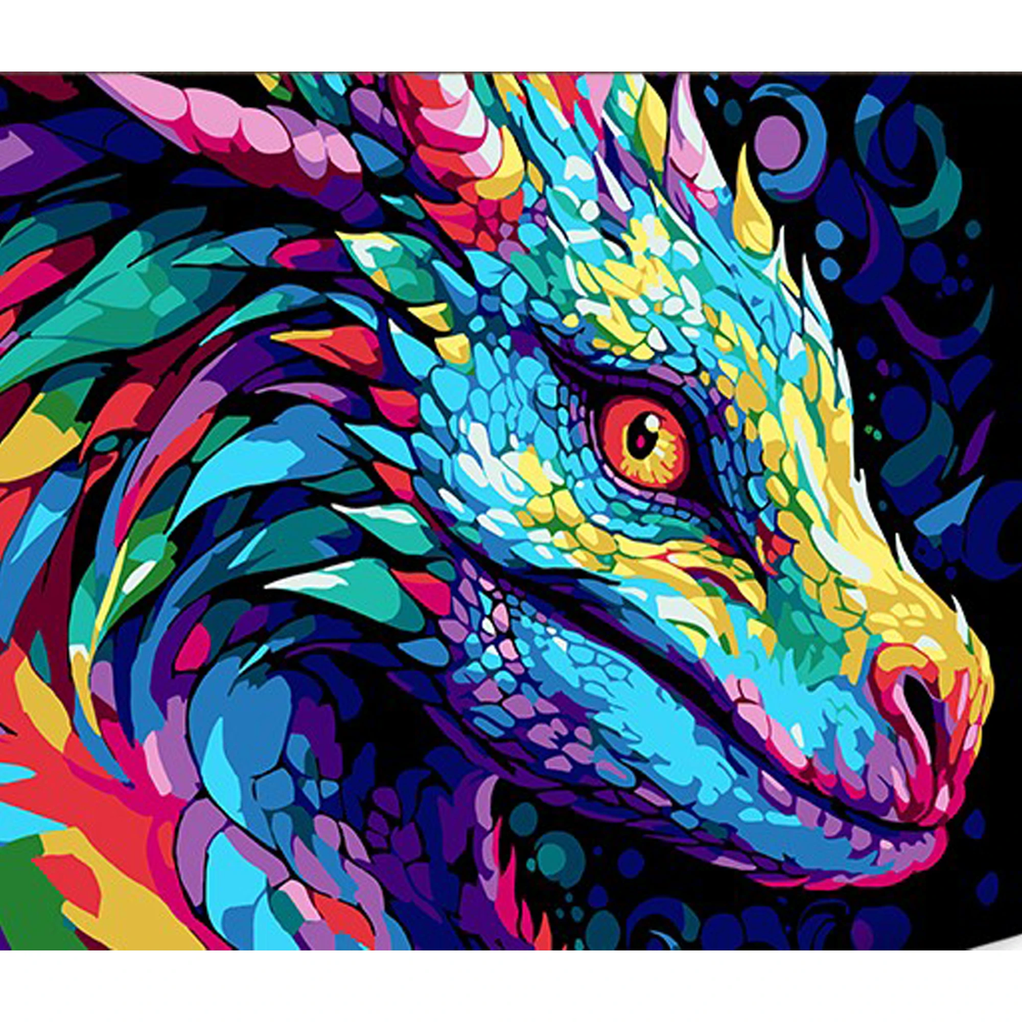 Tablou pe numere  30x40 cm "Imagine vibrantă a dragonului"