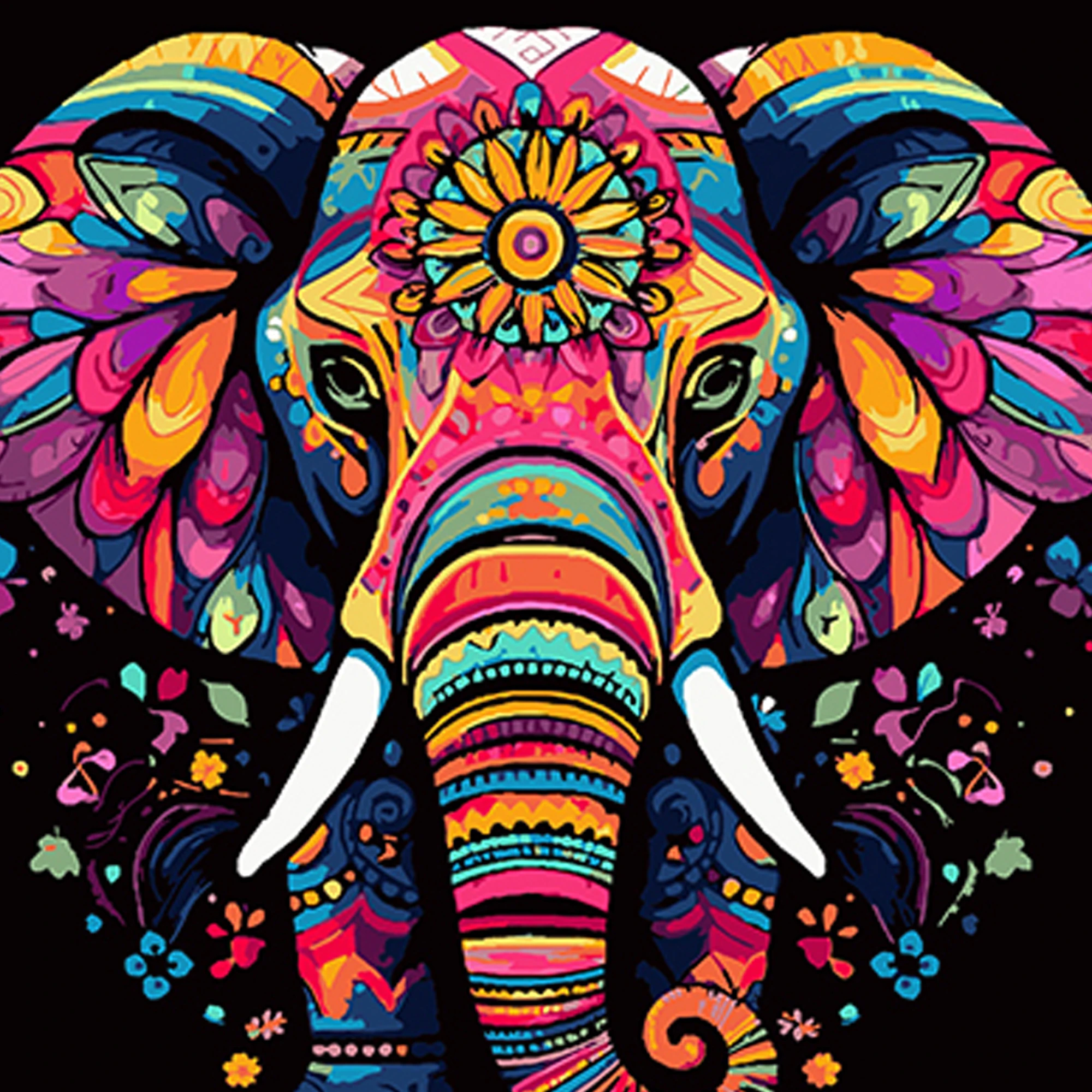 Tablou pe numere  40x40 cm "Elefant exotic"