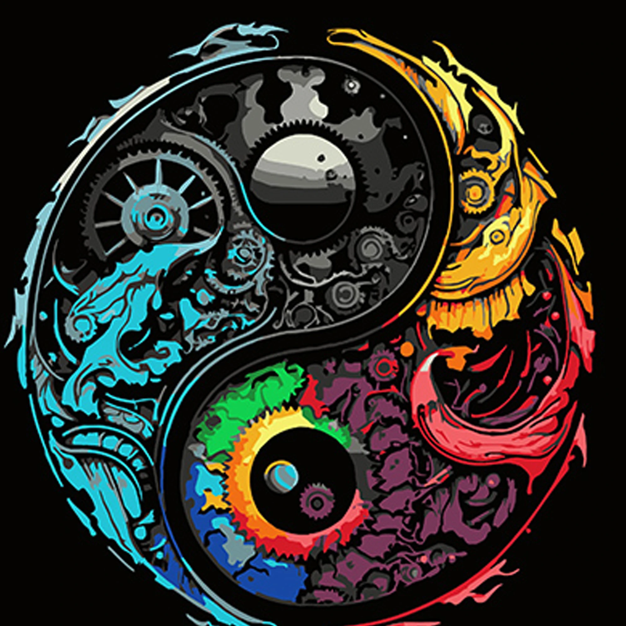 Tablou pe numere  40x40 cm "Simbol colorat Yin Yang"