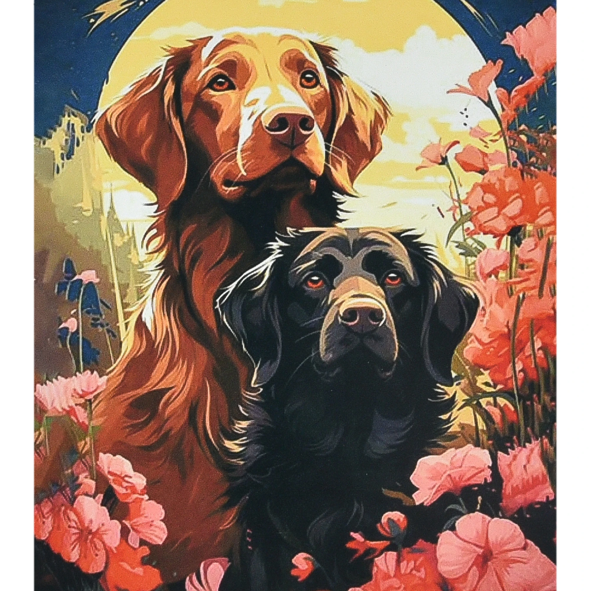 Mozaica cu Diamante 30x40 cm "Câței printre flori"