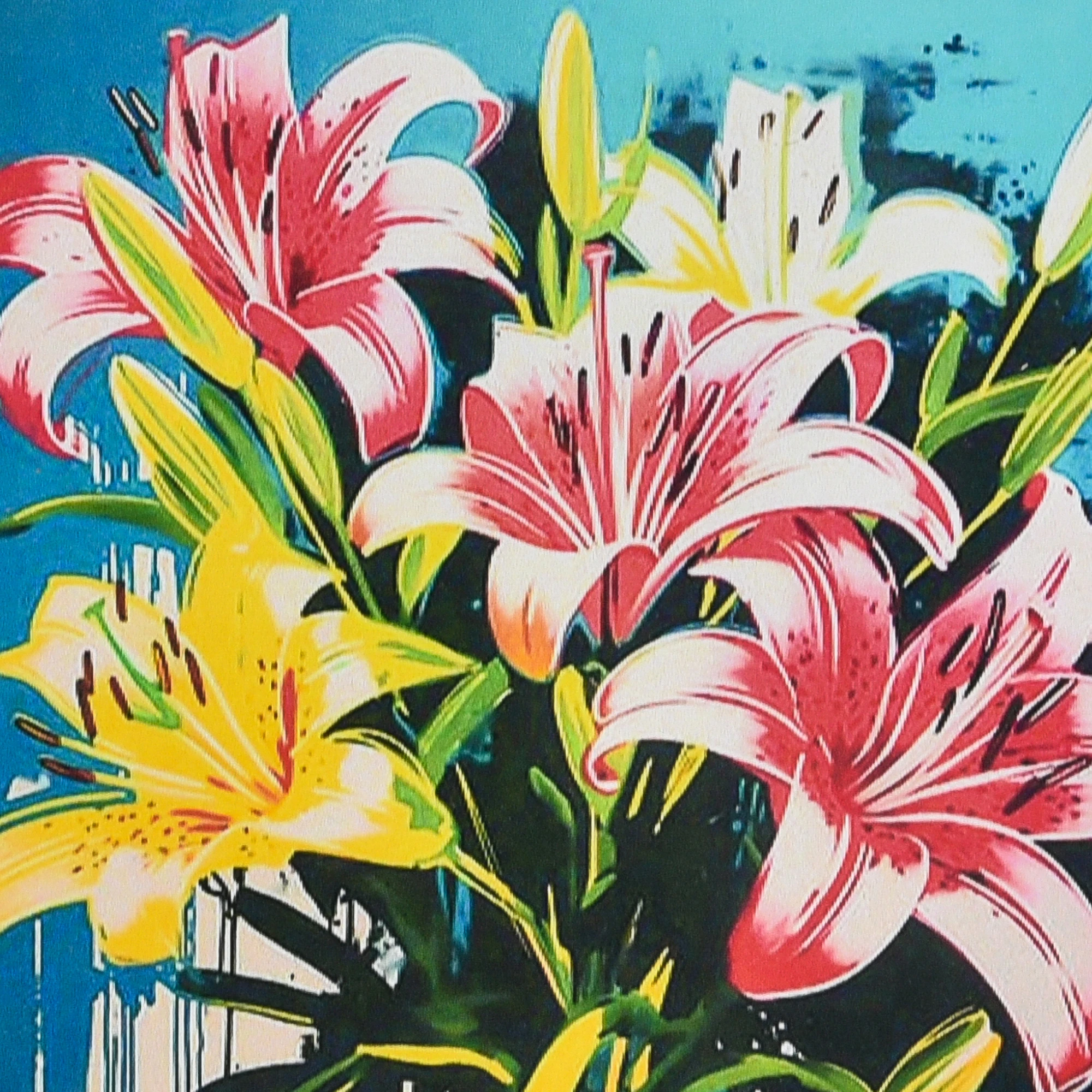 Mozaica cu Diamante 30x30 cm "Lilii în liniștea albastră"