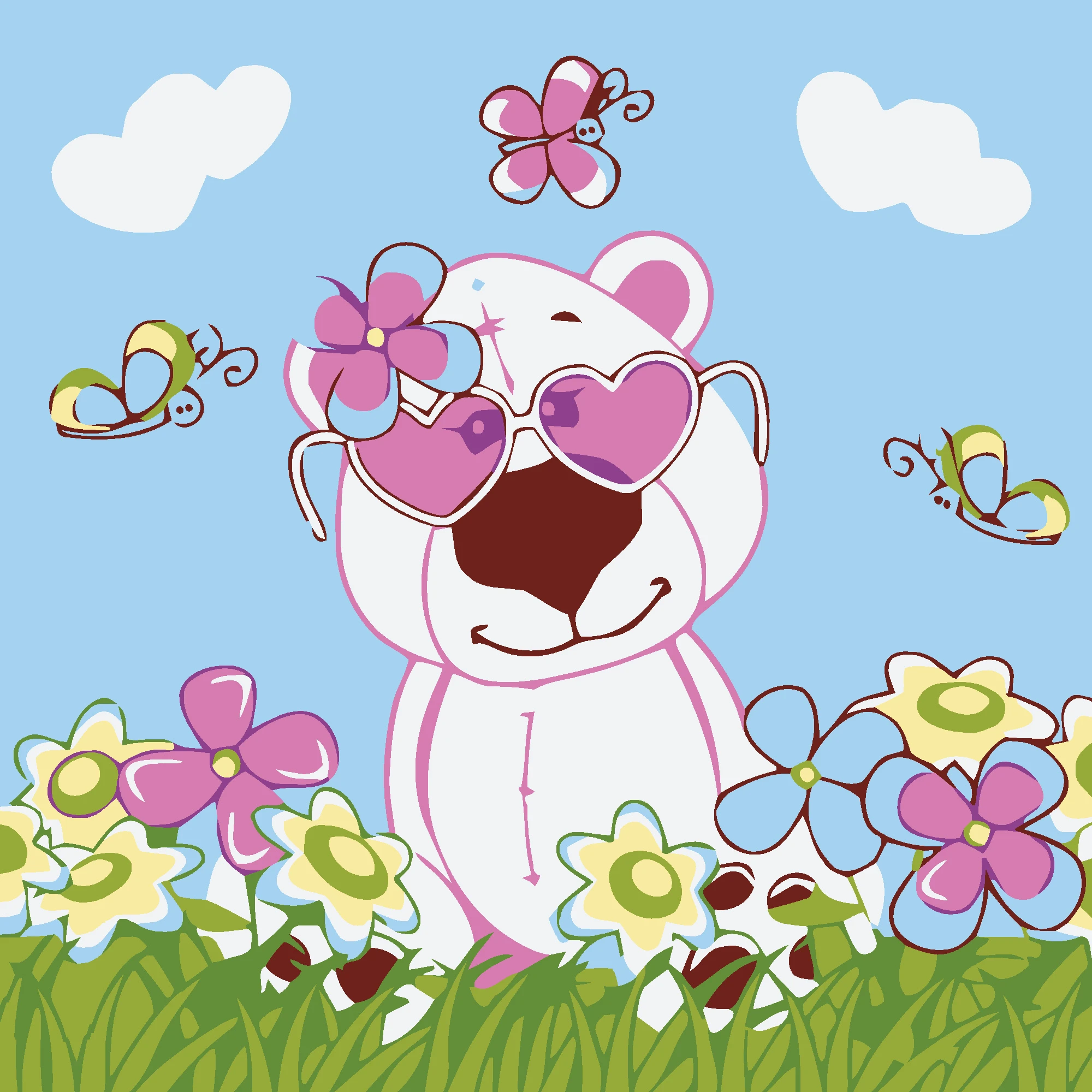 Tablou pe numere 20x20 cm "Urs cu ochelari roz"