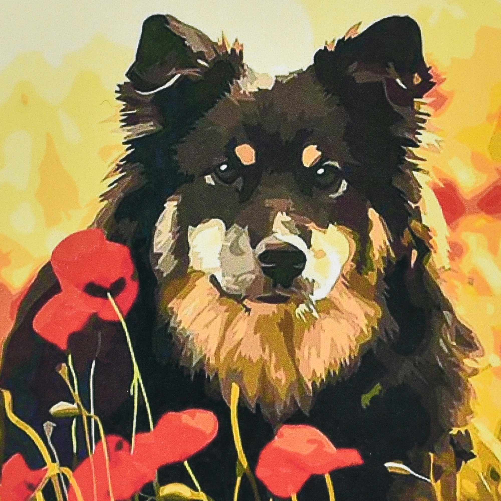 Mozaica cu Diamante 30x30 cm ""Cățel în câmpul de maci"