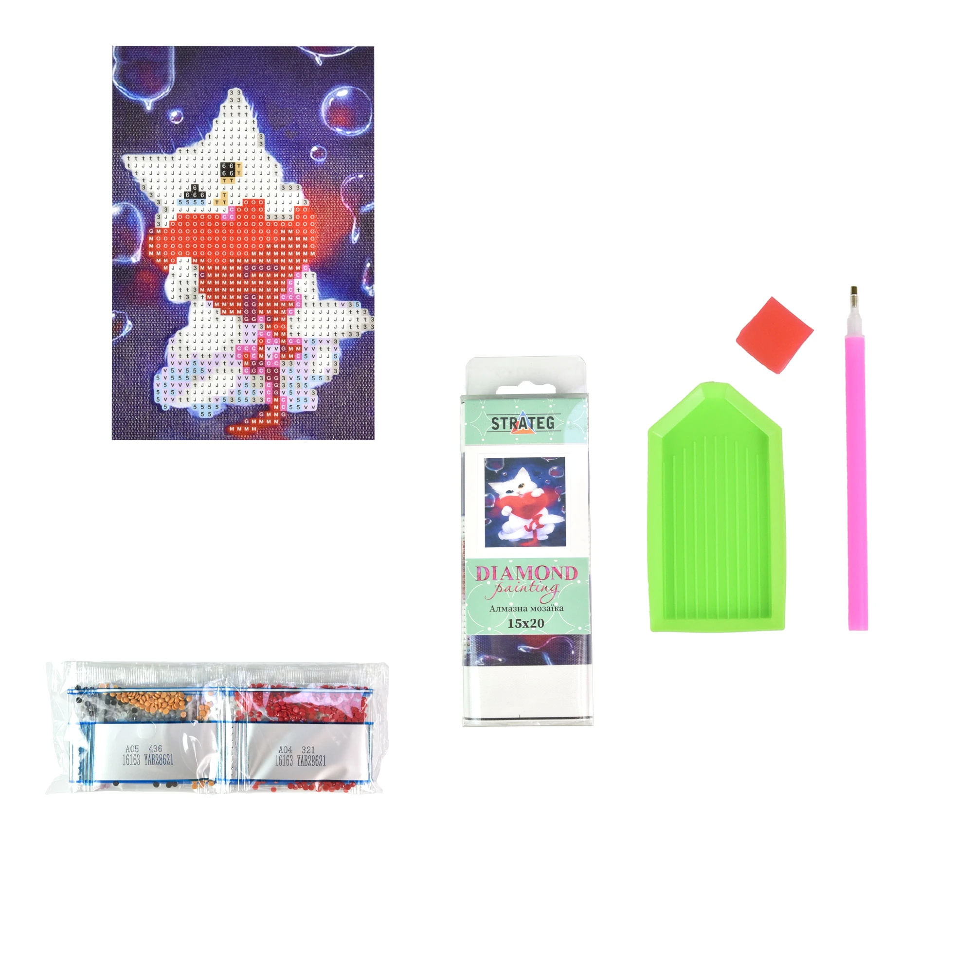 Mozaica cu Diamante 10x15 cm "Pisicuța cu inimioară"