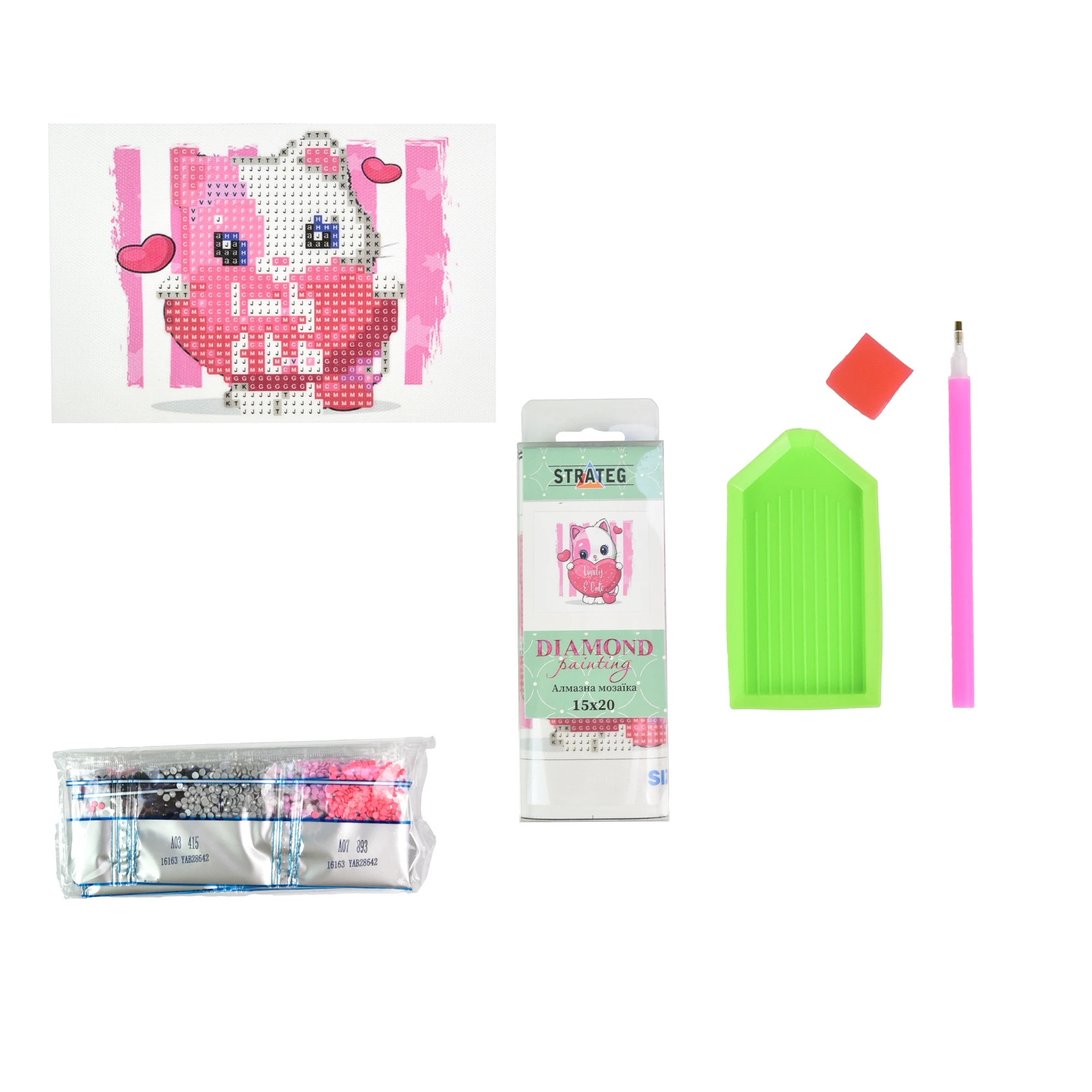 Mozaica cu Diamante 10x15 cm "Pisica drăguță cu minge"