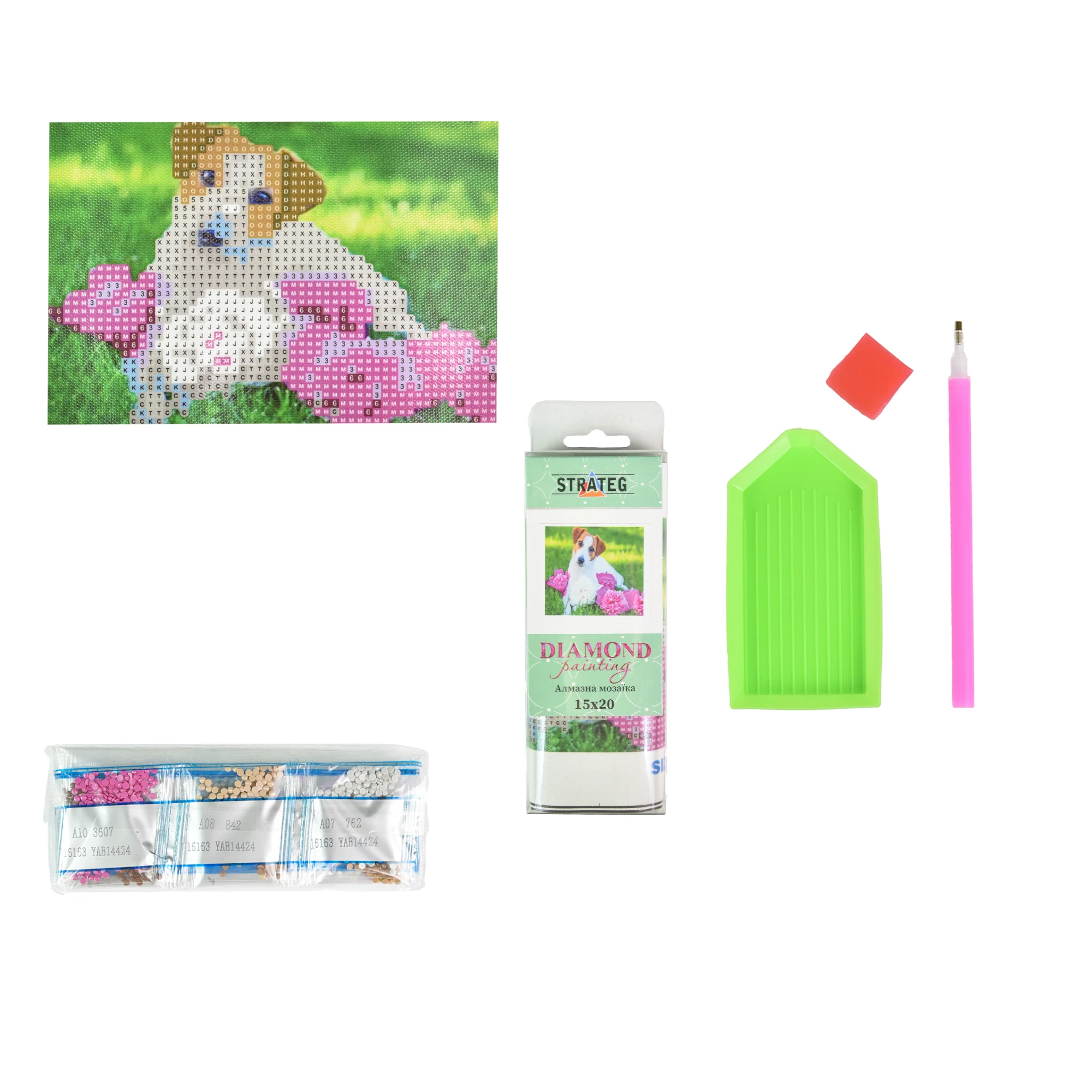 Mozaica cu Diamante 10x15 cm "Bujori și prietenul loial"