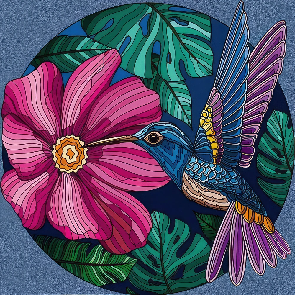 Set de desen Antistress 30x30 cm "Colibri în flori"