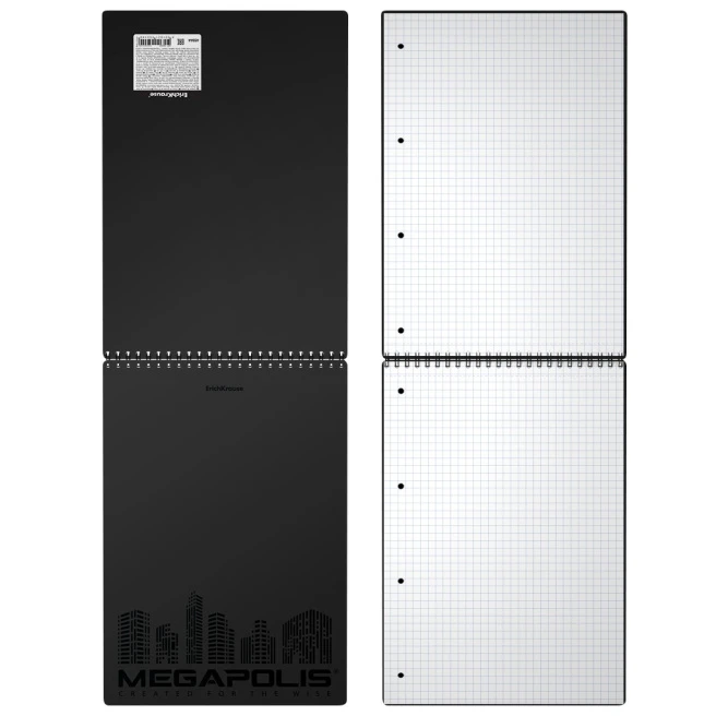 Carnet cu spiră  Megapolis negru A4 80 foi pătrațele