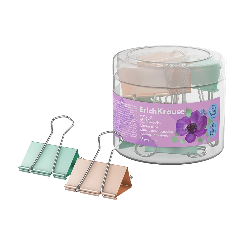 Clame pentru dosare Pastel 32 mm 9buc cutie plastic