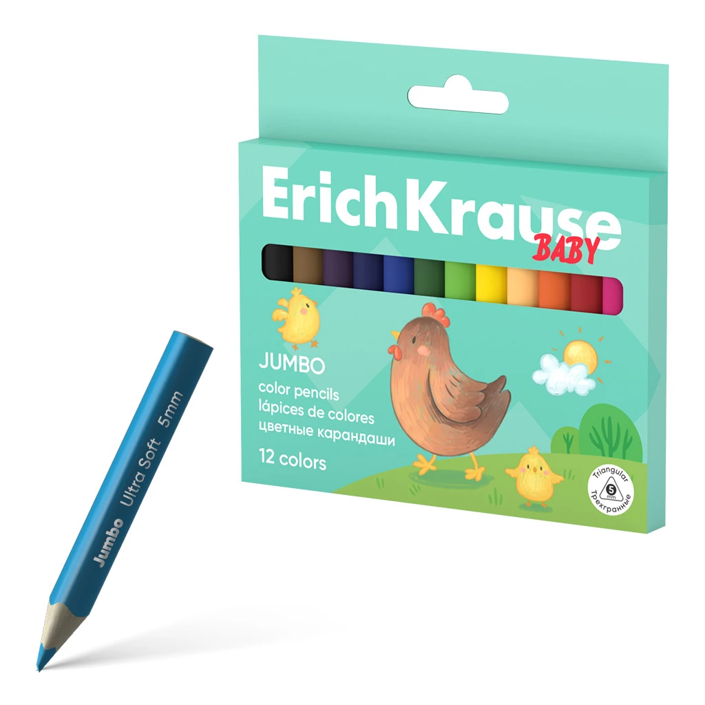Creioane colorate triangulare Baby Jumbo,12 culori, 5mm
