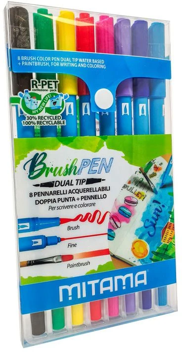 Carioci Brush Pen 8cul. cu doua capete