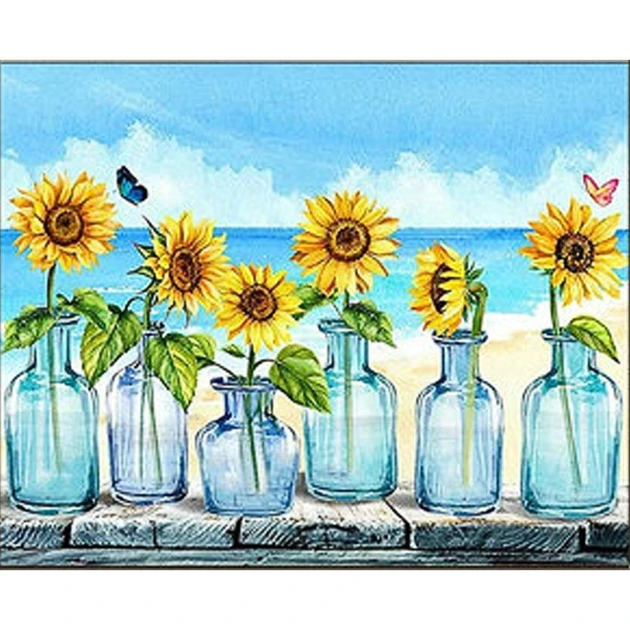 Mozaica cu Diamante 30x40 cm "Floarea soarelui lângă mare"