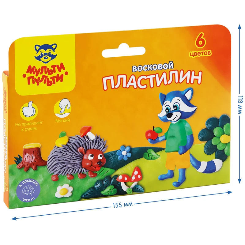 Plastilină 6 cul.90 gr.+cutit, cu ceară "Raton" / MULTI PULTI