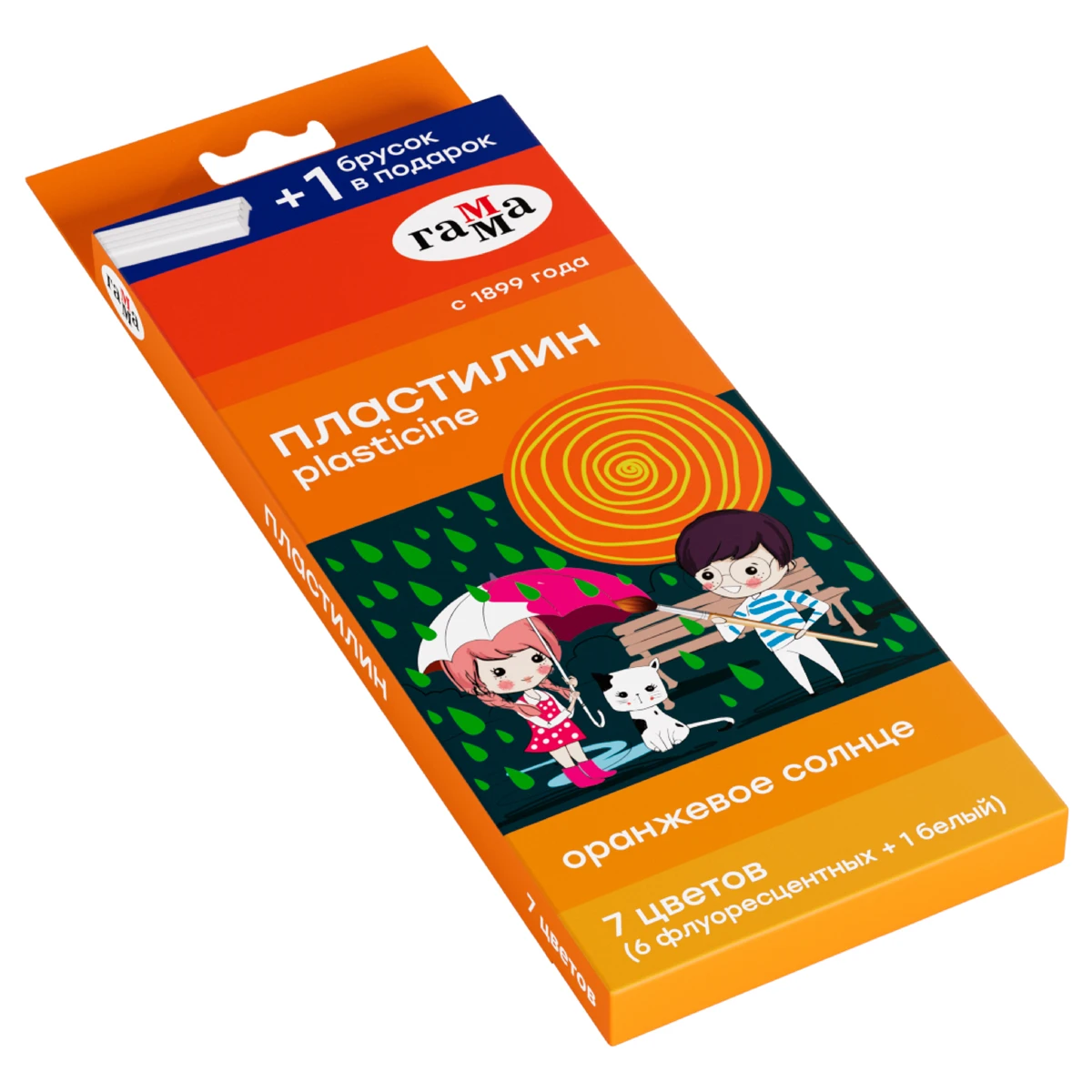 Plastilina 7 cul.(6 fluor.+1 alb) 93gr.+cutit,"Soare oranj" / GAMMA