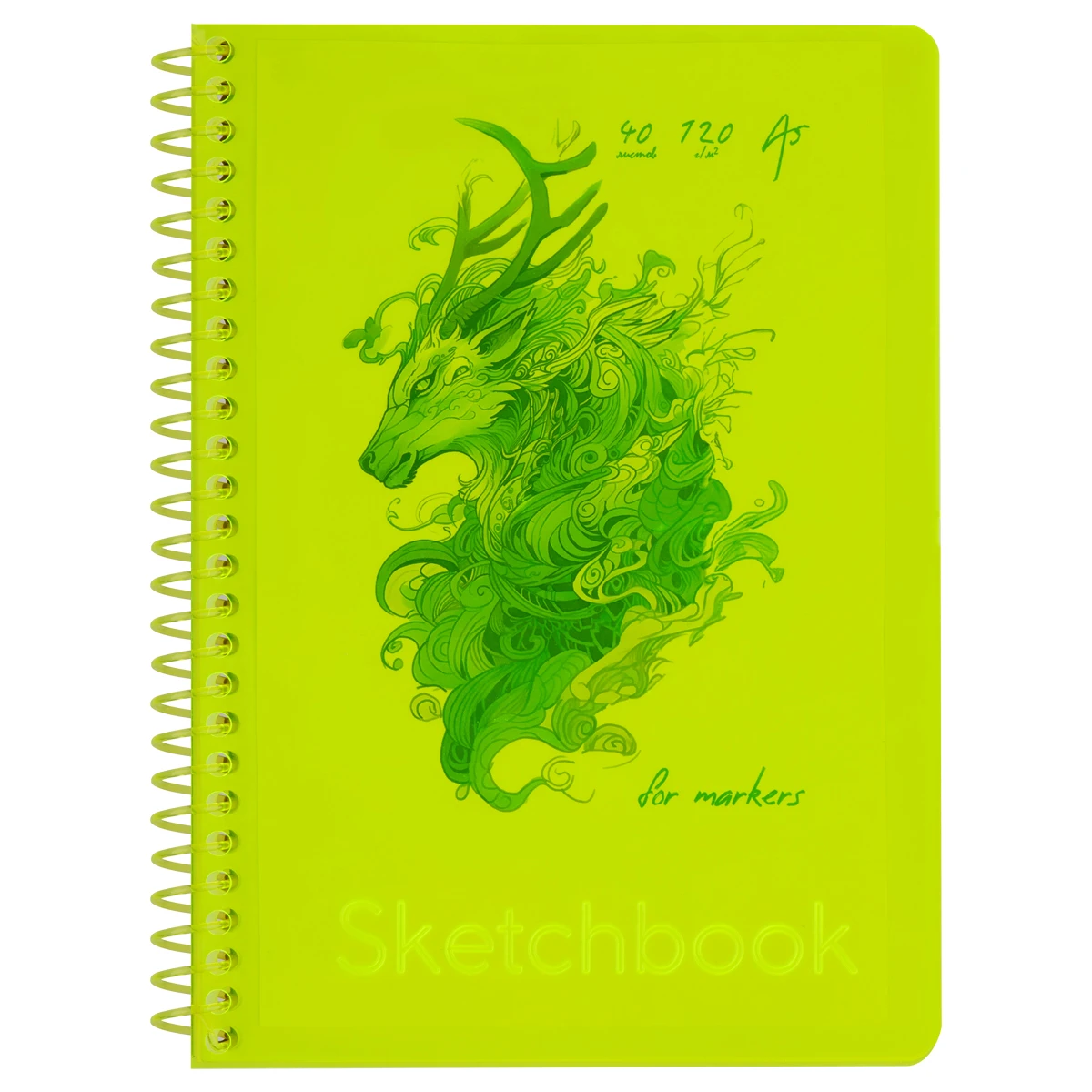 Sketchbook 40foi, А5 "Neon. Yellow", pe spira, hartie de marker,120gr/m2 / BG