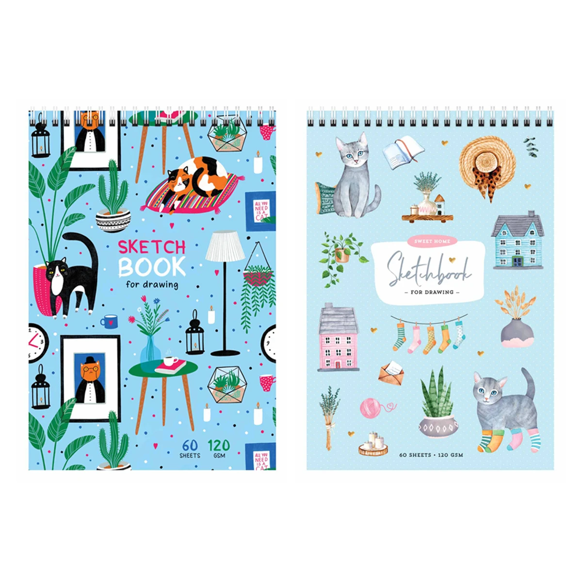 Sketchbook 60foi, А6 "Cats", pe spira, 120gr/m2 / ArtSpace