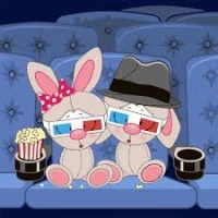 Tablou pe numere 30x30 cm "Iepurași la Cinematograf"