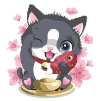 Tablou pe numere 30x30 cm "Pisicuta cu Peste"