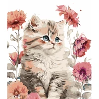 Tablou pe numere  40x50 cm "Flori delicate și un pisoi"