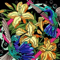 Tablou pe numere  40x40 cm "Colibri în tonuri vibrante"