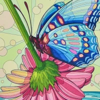 Mozaica cu Diamante 30x30 cm "Fluture pe floare roz"