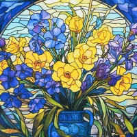 Mozaica cu Diamante 30x30 cm "Flori vitralii"