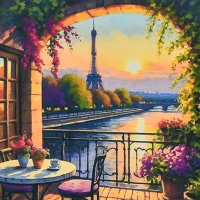 Mozaica cu Diamante 30x30 cm "Balcon cu vedere asupra Parisului"