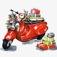 Tablouri pe numere Ideyka "Motocicleta de Craciun" 30x30 cm