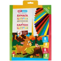 Carton color 8foi / 8cul. necretat+ Hartie color 8foi / 8cul. de ziar, A4 set in mapa, ArtSpace