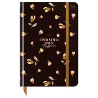 Agenda nedatata А5, 136foi,"Flowery. Black", laminare lucioasa,folie de aluminiu,BG